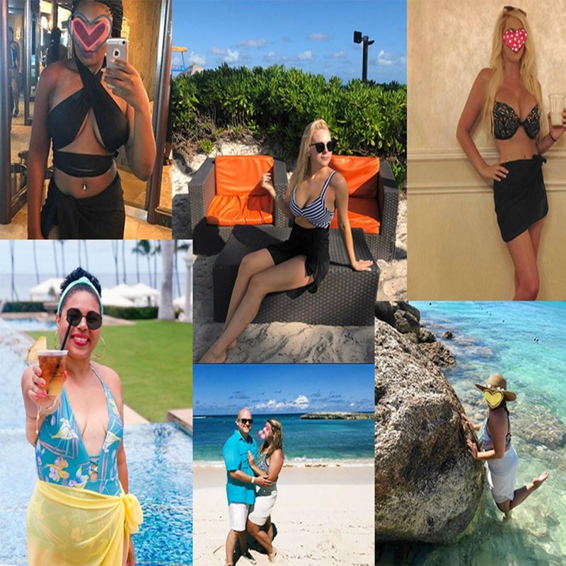 Ayliss Womens Swimwear Chiffon Cover up Solid Color Printed Beach Sarong Swimsuit Wrap Skirt Bathing Bikini Resort Wear (#2 Black) - Image 3